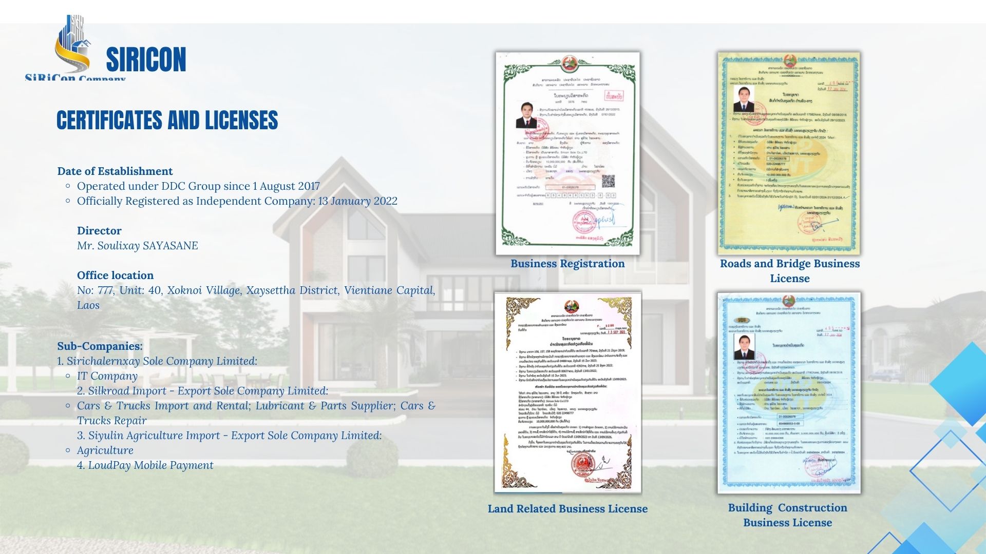 SIRICON certificates and licenses